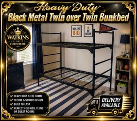 🛏️ Heavy Duty Black Metal Twin Over Twin Bunk Bed – Preowned – Very Good Condition