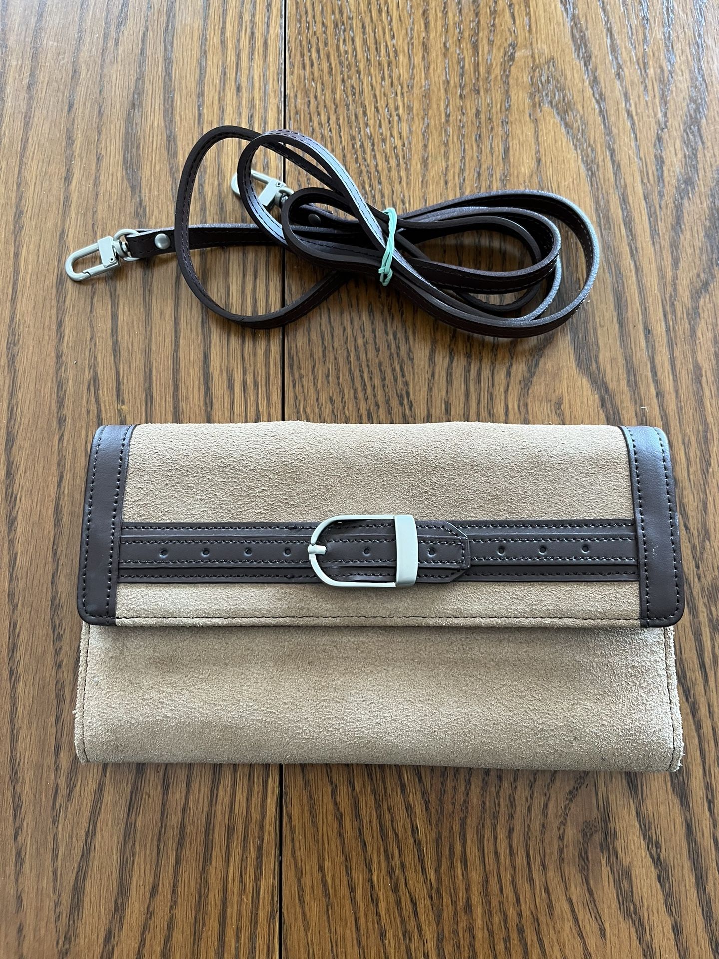 NEW Longaberger Sisters Shoulder Strap Wallet Crossbody Bag Brown Suede/ Leather