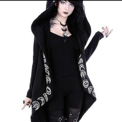 New Long Gothic Jacket w/ oversized hood All Seeing Moon  Witchy Gothic L XL