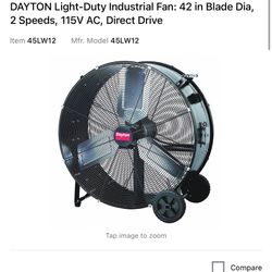 Dayton 42” Industrial Fan on Wheels — Heavy Duty