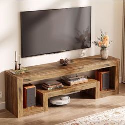 63-inch TV stand for 55/60/65/75-inch TVs, farmhouse entertainment center with open storage shelves, rustic brown TV console for $ 110