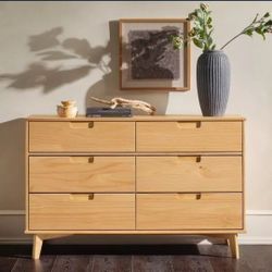 Mid Century Modern Groove Wood 6 Drawer Dresser(New In A Box)