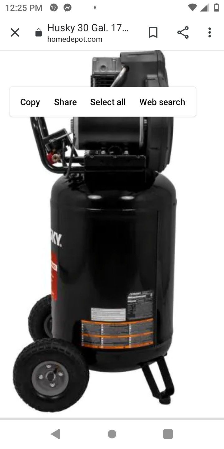 Husky 30 Gal 175 Psi Electric Air Compressor Oil Lube Electric Drive Compressor