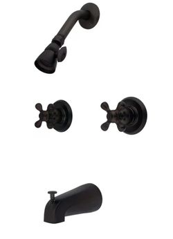 (Brand New in Box) Kingston Brass KB245AX Twin Handle Tub and Shower Faucet with Decor Cross Handle, Oil Rubbed Bronze, 5-Inch Spout Reach , Oil-Rubb