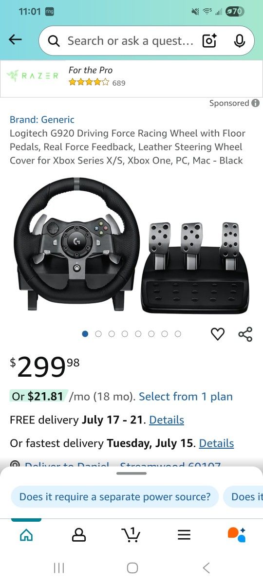 Logitech G920 Sim Racing Wheel