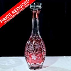 OVER 50 ITEMS MARKED DOWN ON MY PAGE-CLICK MY PIC TO SEE THEM.  Cranberry Cut-to-Clear Crystal Decanter