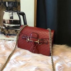 Microguccissima Red Calfskin Crossbody Bag