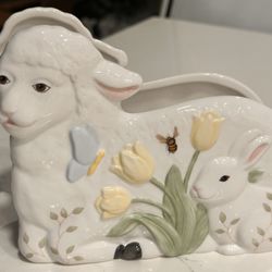 RARE Lenox Butterfly Meadow Lamb & Bunny Napkin Holder Discontinued