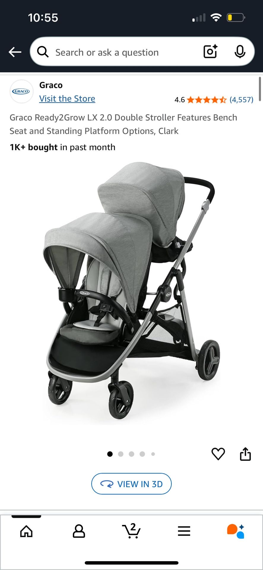Graco Ready2Grow LX 2.0 Double Stroller Features Bench Seat and Standing Platform Options, Clark