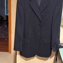 Once Used Dark Blue Jacket With Metal Buttons 100% Pure Wool Made In Italy