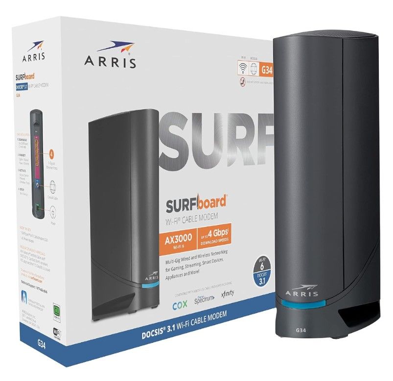 ARRIS Surfboard G34 DOCSIS 3.1 Gigabit Cable Modem & AX3000 Wi-Fi 6 Router, Approved for Cox, Spectrum, Xfinity & Others