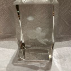 Vtg 3D Laser Etched Angel /heart/flower Crystal Glass