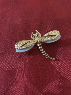 Gold Tone Blue Enamel Dragonfly Brooch