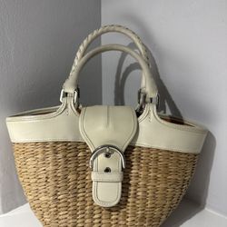 Coach wicker and leather white tote