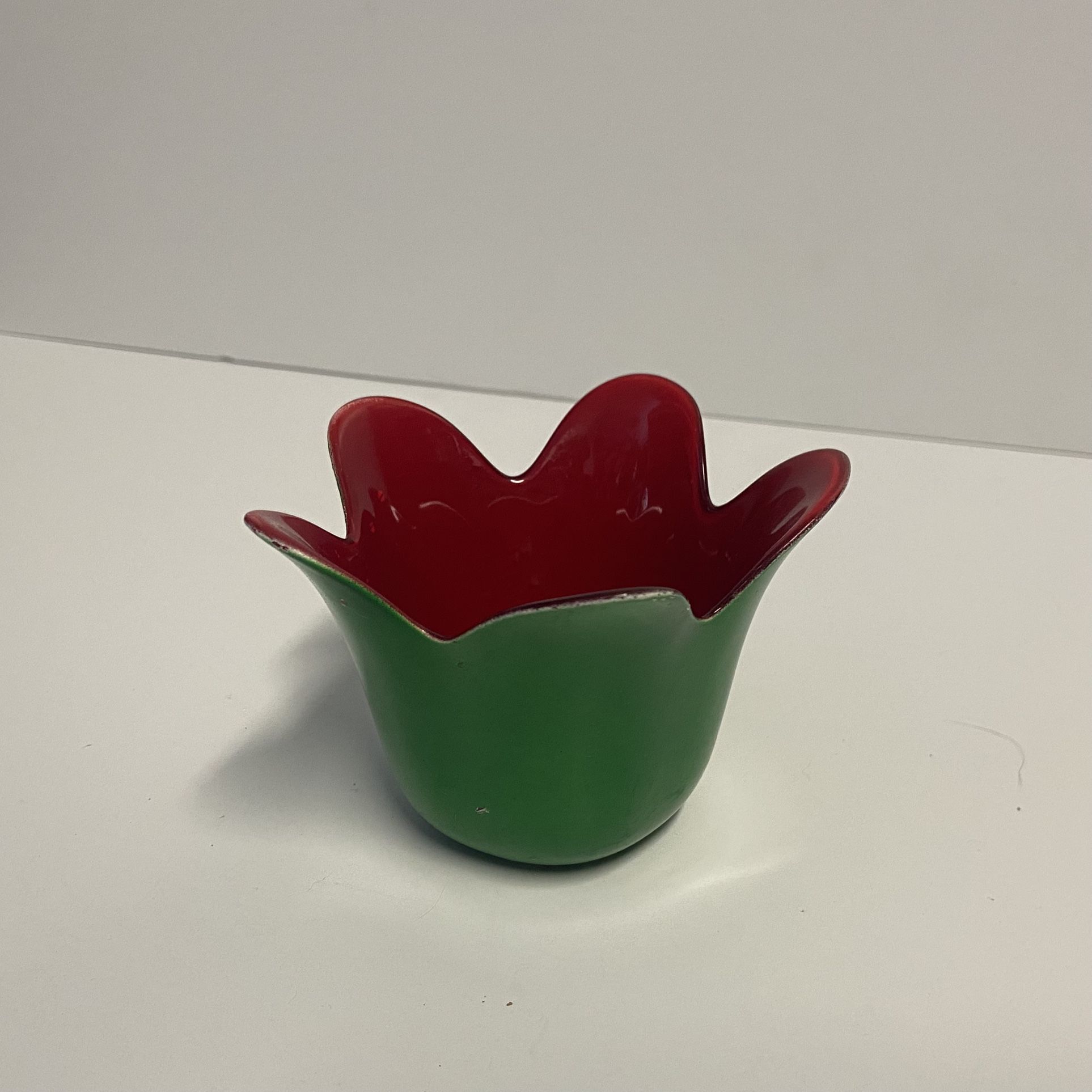 Vintage 70’s Red And Green Glass Candle Holder