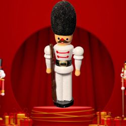 Vintage 1980s Nutcracker Wooden Soldier Figurine In White Uniform With Rifle, 5”