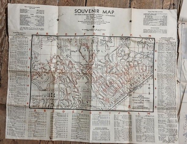 Souvenir Map And Guide To Starland Estates And Mansions....A Fascinating Trip Through Movieland