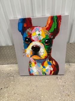 Colorful French bulldog oil painting,. Ready to hang 20 “x 25”  $50