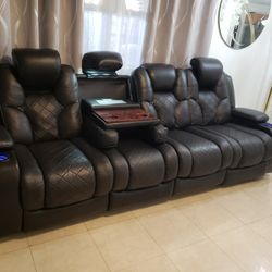 Leather Living Room Power Reclining Couch 