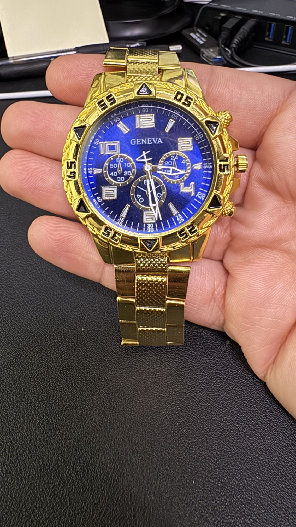 Geneva Gold-Tone Men’s Fashion Watch – Blue Dial