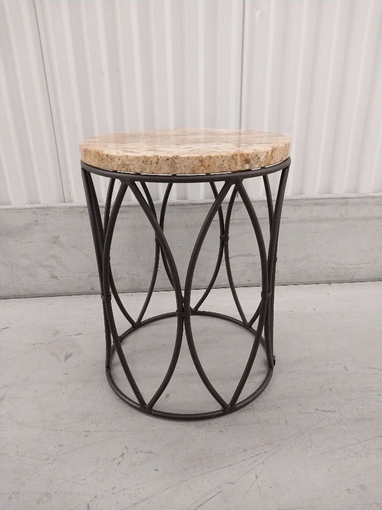 WROUGHT IRON STONE TOP END TABLE