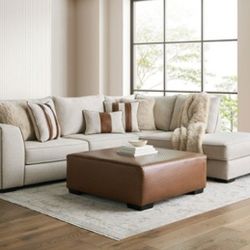 Brand New Super Plush Beige & Brown Sectional Sofa (Ottoman Sold Separately)(Pillows Included)