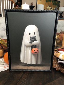 Halloween Ghost with Cat Framed Wall Art