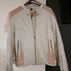 Pink And White Leather Motorcycle Jacket