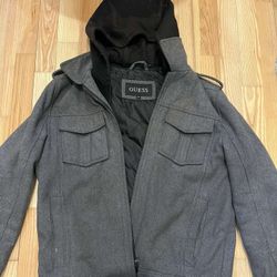 Grey Men’s Guess jacket Wool UtilityJacket with removable hood #winterjacket #designer