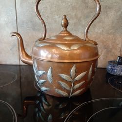 Copper and brass tea kettle