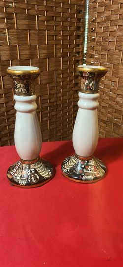 Pair of Vintage 5” Porcelain Candlesticks - Pulfur Architectural Design-$32 CASH