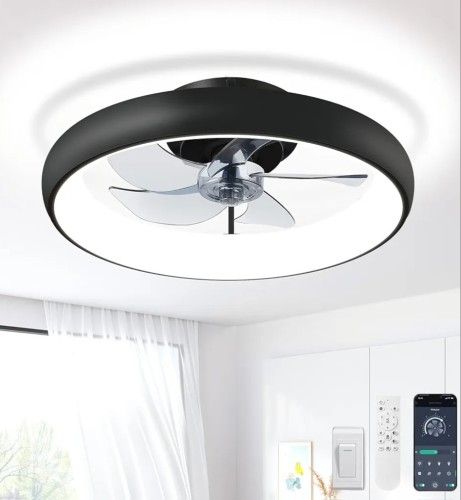 Fivesun 20in LED Ceiling Fan Black With Remote 6speed Reverse Timer Dimmable Open Box Like New