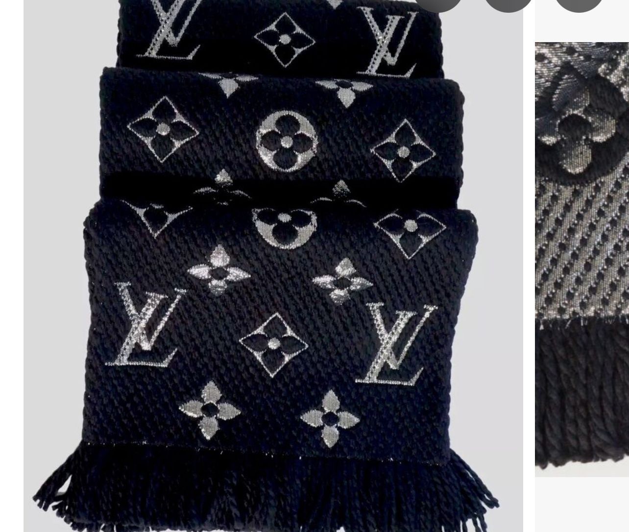 Wool Silk Monogram Giant Logomania Shine Scarf Black Silver