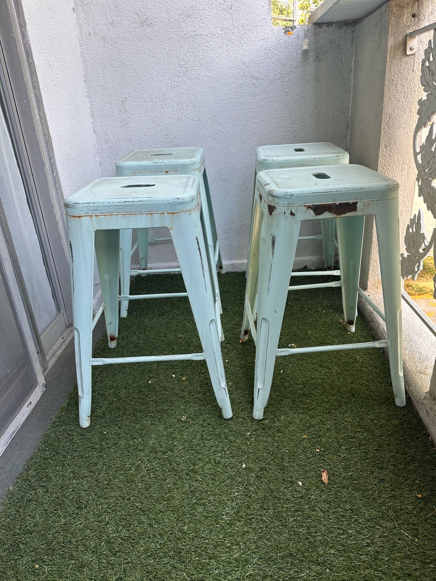 Set of 4 Rustic Metal Bar Stools — Industrial Charm