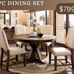 Round Dining Table & Chairs - Rustic Wood Dining Set