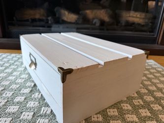 White Wood Storage Box with Brass Corners