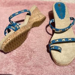 Two Lips Blue and Gold strap Wedge Sandals 10M.