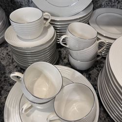 Full Set Of 12 Pier One White Dishes