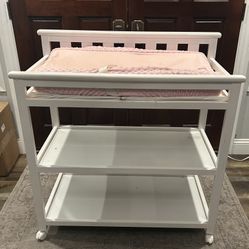 White Baby Diaper Changing Station with Shelves – Excellent Condition