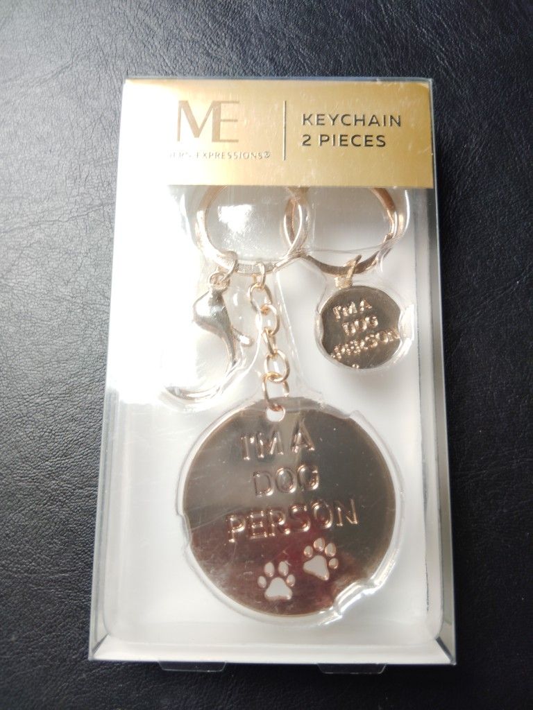 Modern Expressions Keychains 2 Pieces ~ I'm A Dog Person Gold Tone Color