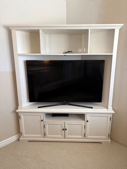 Shabby chic white corner media entertainment center cabinet