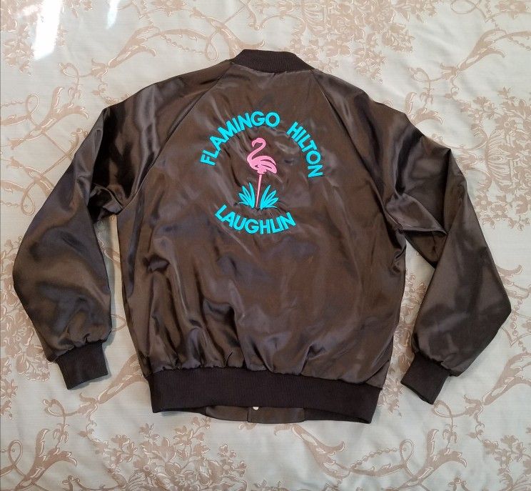 Vintage West Ark Flamingo Hilton Resort & Caino Laughlin Satin Bomber Jacket Med