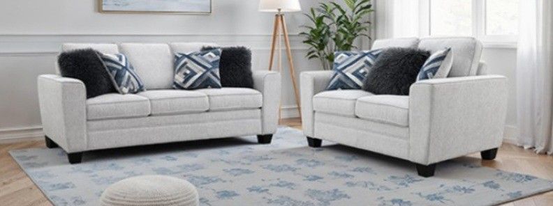 Brand New Light Grey Super Plush Chenille Sofa & Loveseat (Pillows Included)