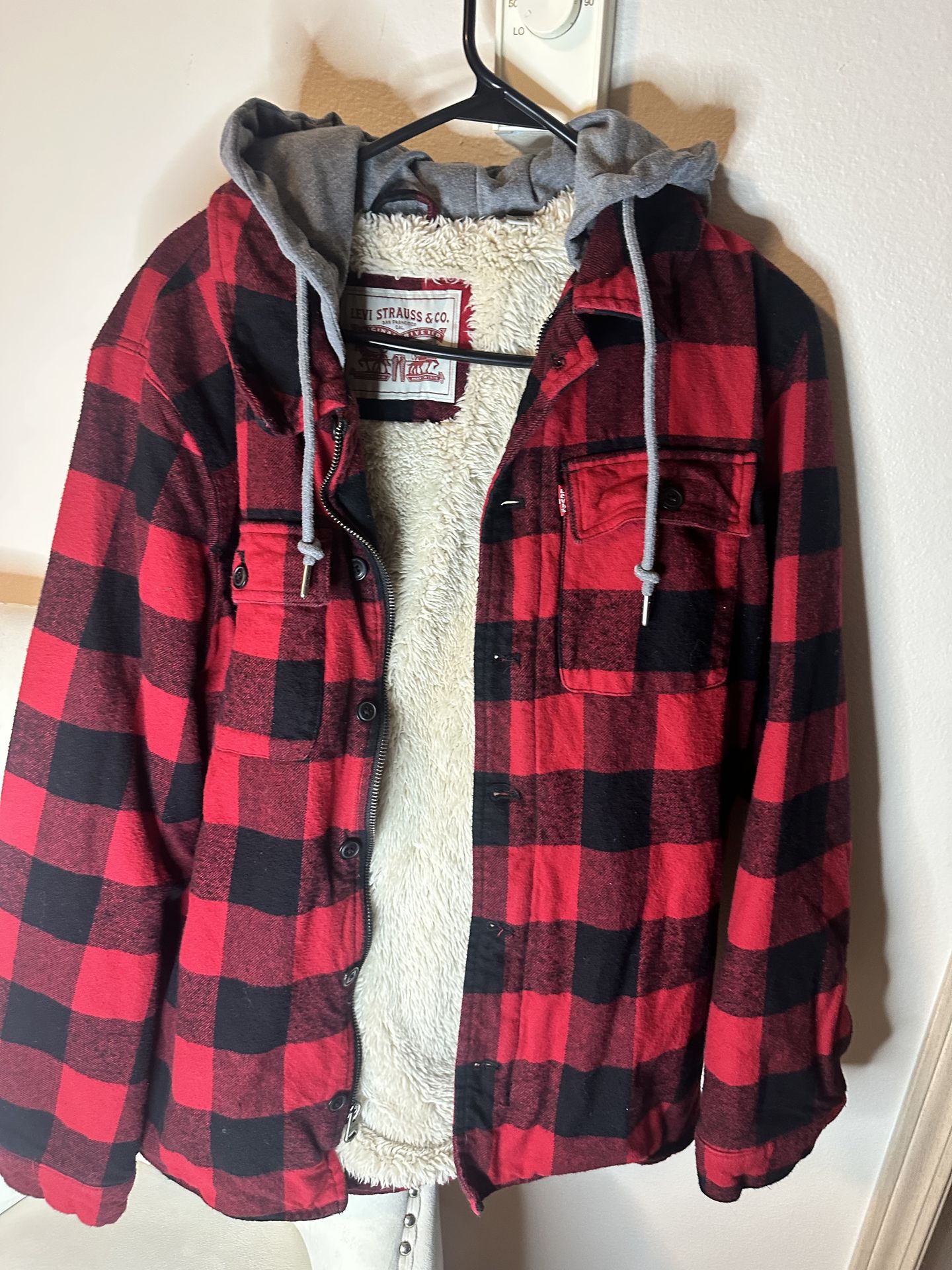 Levi Strauss & Co. Men's Hooded Jacket Red Black Mid-Length M