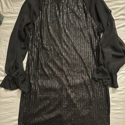 SHEIN Black Sequin Dress With Long Sleeves 