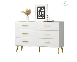 JOZZBY White 6-Drawer Dresser – Modern Storage Cabinet with Spacious Drawers