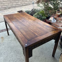 Antique Late 19th Century Chinese Teakwood Table And Chairs, Circa 1890