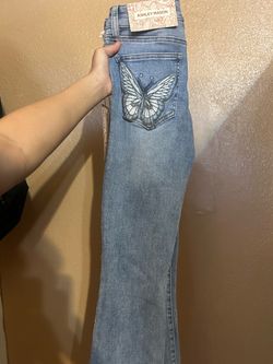 Ashley Mason Butterfly Embroidered Flare Jeans