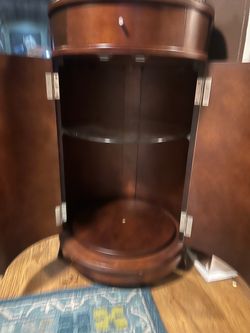 Curved Wood Bar Cabinet With Glass Shelf