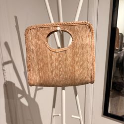 Woven Straw Tote Bag with Cutout Handles